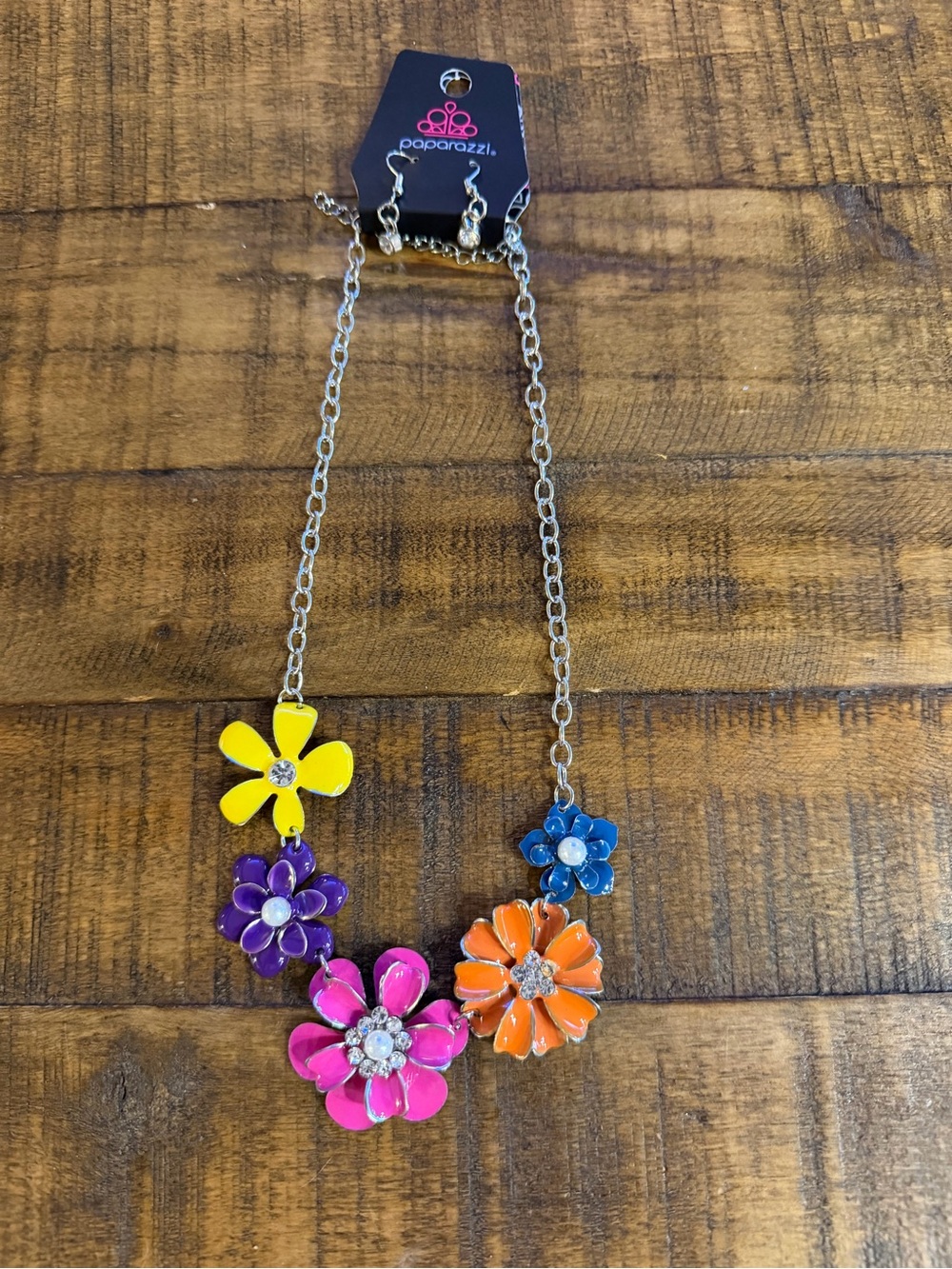 Paparazzi Bright Enamel Floral Necklace in Yellow, Purple, Pink, Orange, Blue